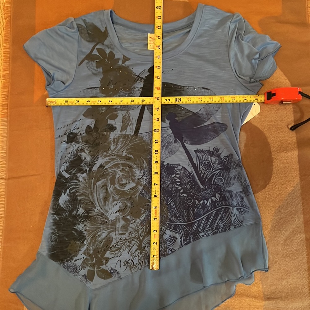 NWT Lucky Mayfly Floral Shirt with Dragonfly & Asymmetrical sheer hem detail, L - Picture 5 of 9